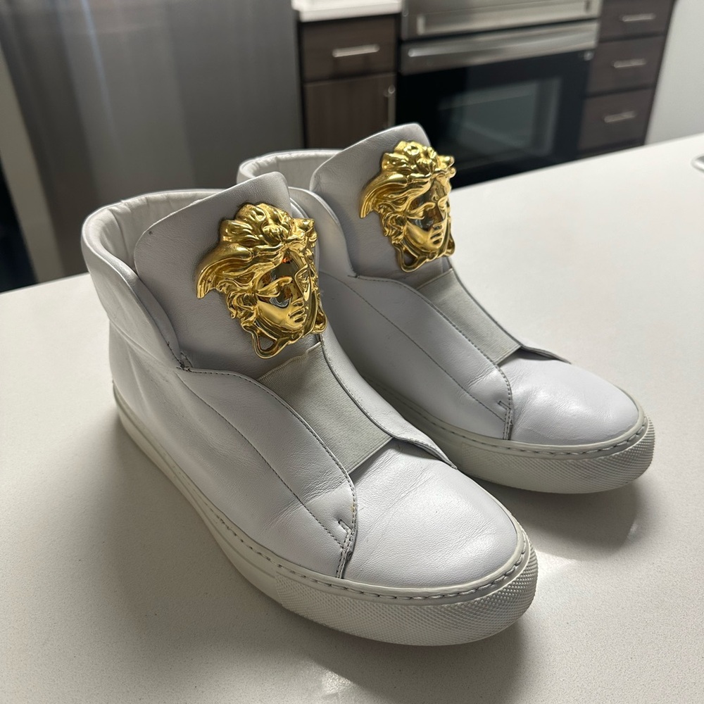 Versace Medusa White and Gold Sneakers